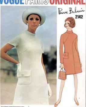 1960s Pierre Balmain Dress Pattern VOGUE PARIS Original 2142 Eye Catching Seam Interest Design Bust 32 Vintage Sewing Pattern FA