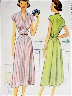 40s STRIKING Dress Pattern McCALL 7574 Eye Catching Diamond Midriff Inset Back Pleated Flattering Design Bust 33 Vintage Sewing 