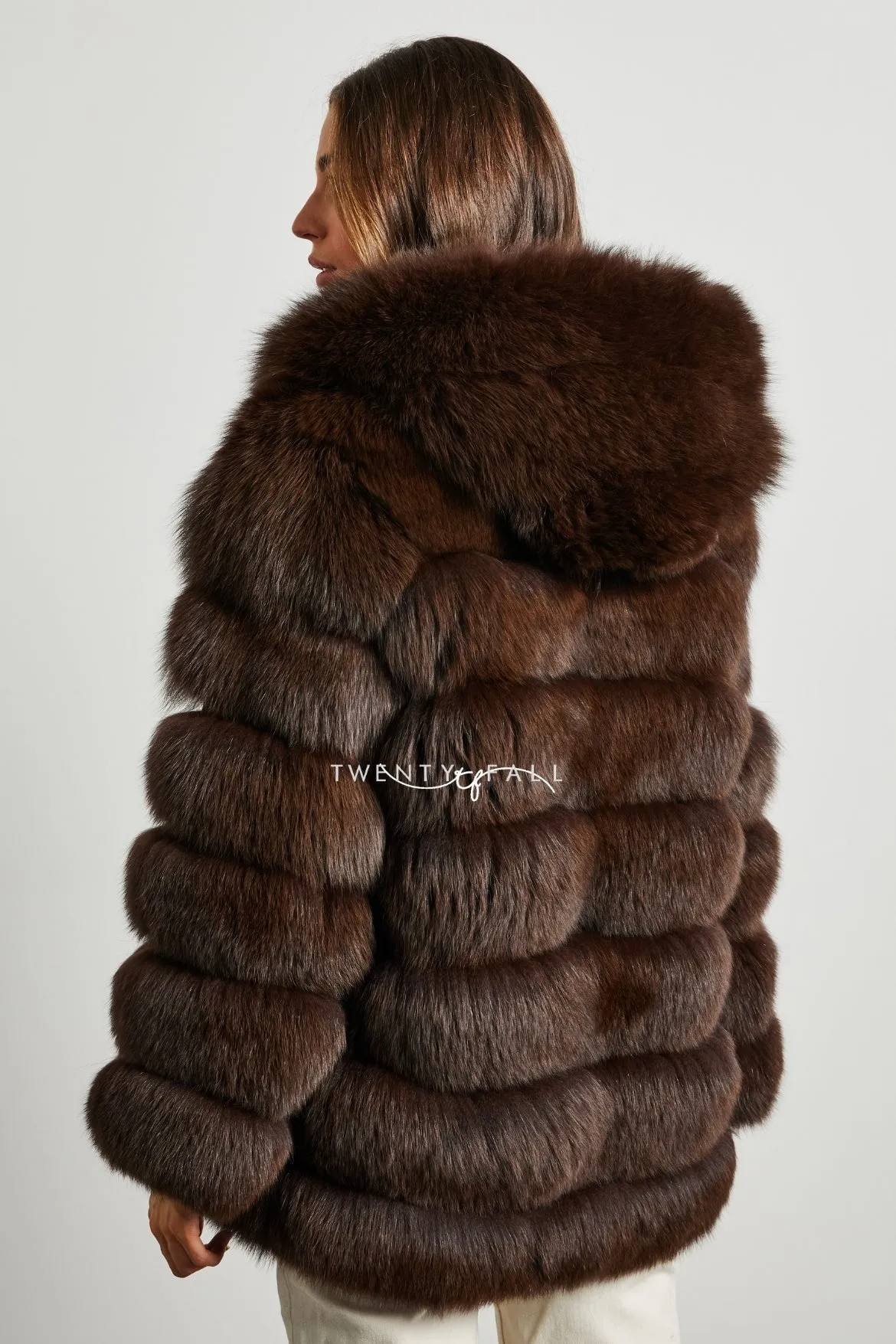 7 Ring Chocolate Fox Fur Coat with Hood