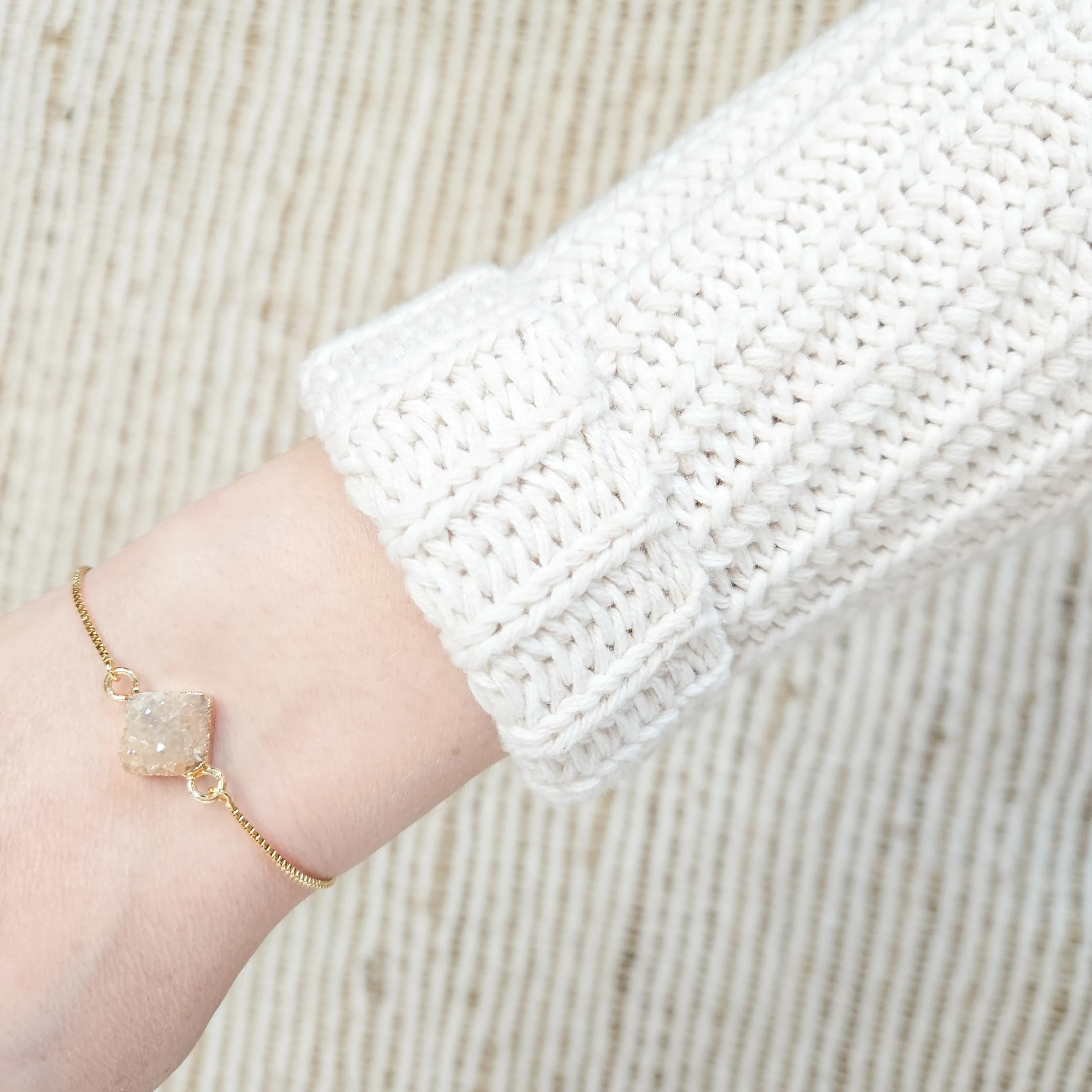 Adjustable Beige Druzy Quartz Crystal Bracelet