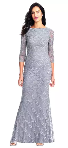 Adrianna Papell - AP1E202919 Beaded Sheer Quarter Length Sleeves Dress