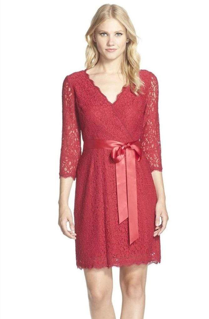 Adrianna Papell - Quarter Length Sleeves Lace Short Dress 41910400