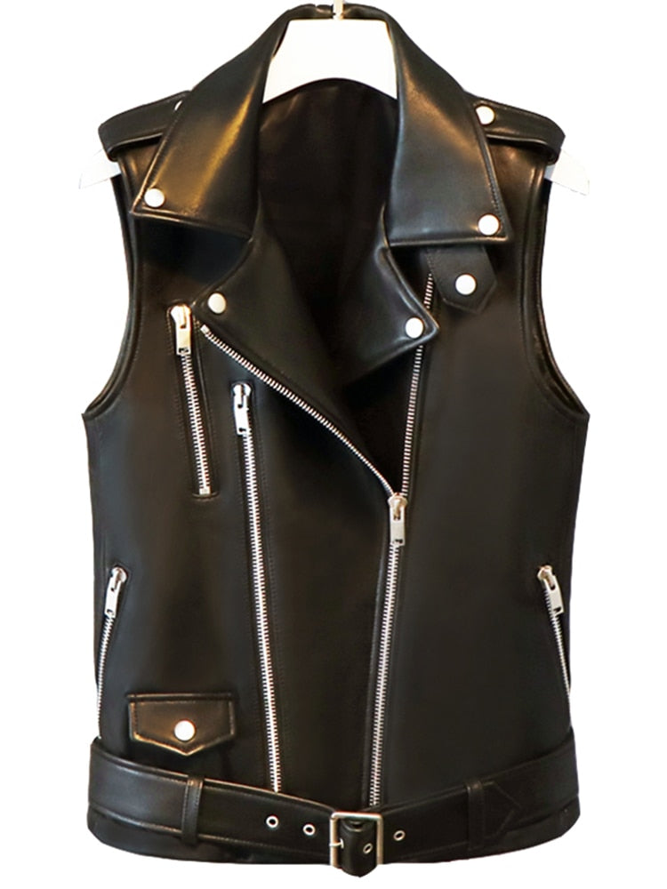 Ashore Biker Shop Autumn Short Black Spring Soft Faux Leather Motorcycle Vest Women Zipper Cool Sleeveless Biker Jacket 4xl 5xl 