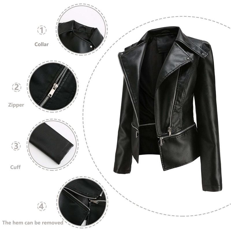 Ashore Shop Gothic Soft Leather Women Autumn Jacket Black Moto Jacket Zippers Long Sleeve Female PU Faux Bblack Leather Jacket P