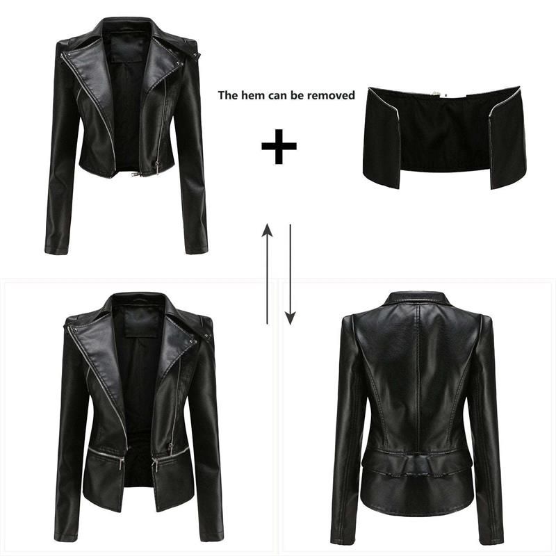 Ashore Shop Gothic Soft Leather Women Autumn Jacket Black Moto Jacket Zippers Long Sleeve Female PU Faux Bblack Leather Jacket P