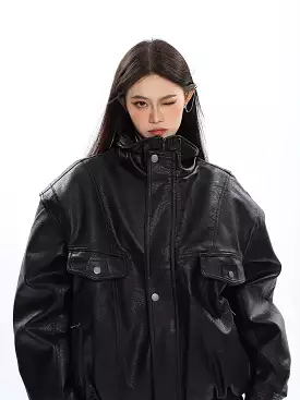 Ashore Shop Spring Autumn Oversized Cool Windproof Thick Black Pu Leather Jacket Women Zip Up Luxury Designer Unisex Clothes 202