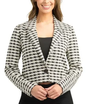 BCX Juniors' Boucle Single-Button Long-Sleeve Cropped Jacket