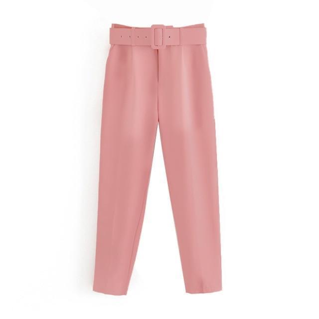 Belted High-Waisted Pants