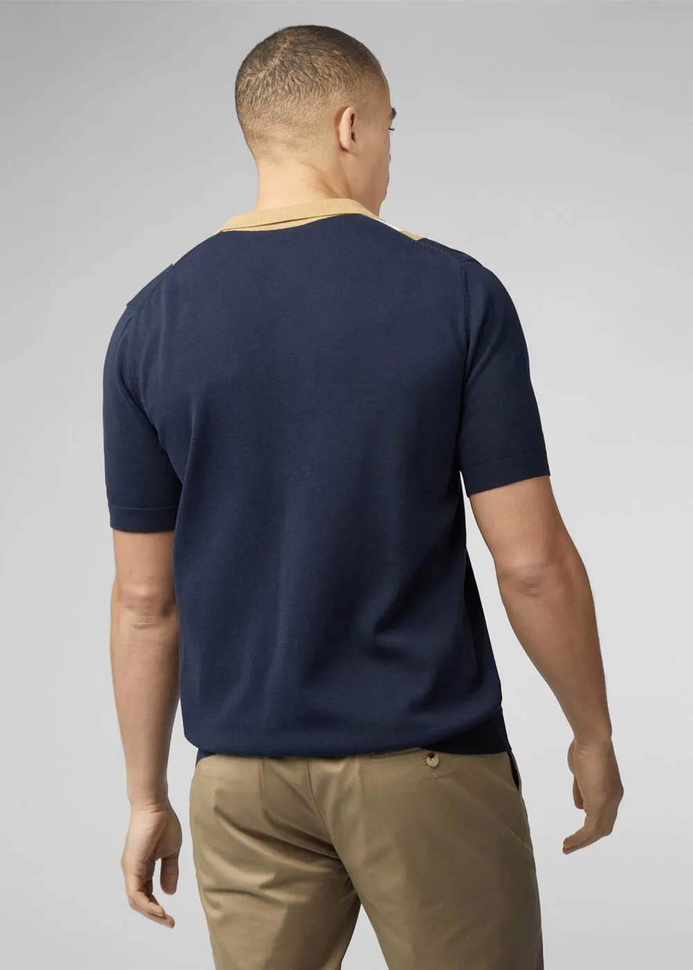 Ben Sherman Resort Neck Button Through Polo Dark Navy