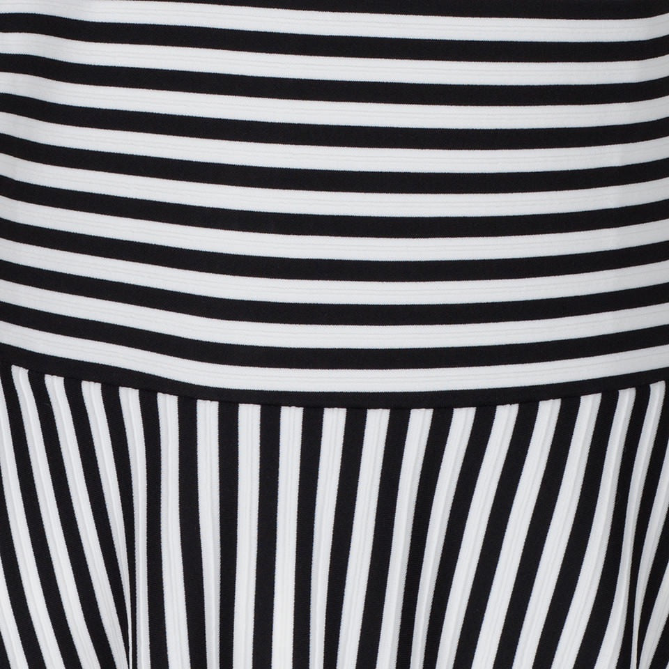 Black and White Vintage Striped Cap Sleeve Swing Dress