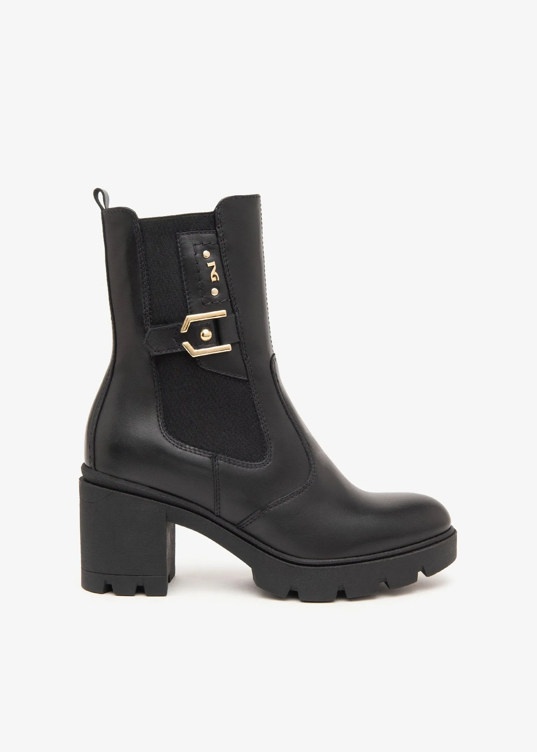 BLOCK HEEL ANKLE BOOT WITH BUCKLE - NEROGIARDINI