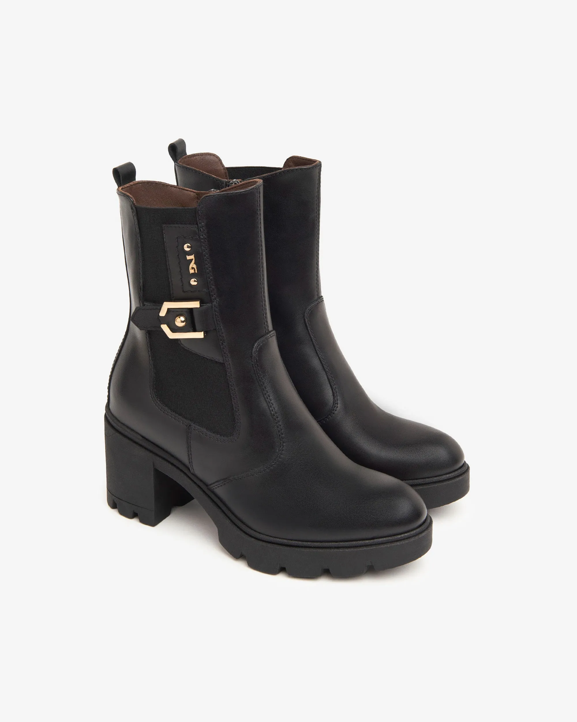 BLOCK HEEL ANKLE BOOT WITH BUCKLE - NEROGIARDINI