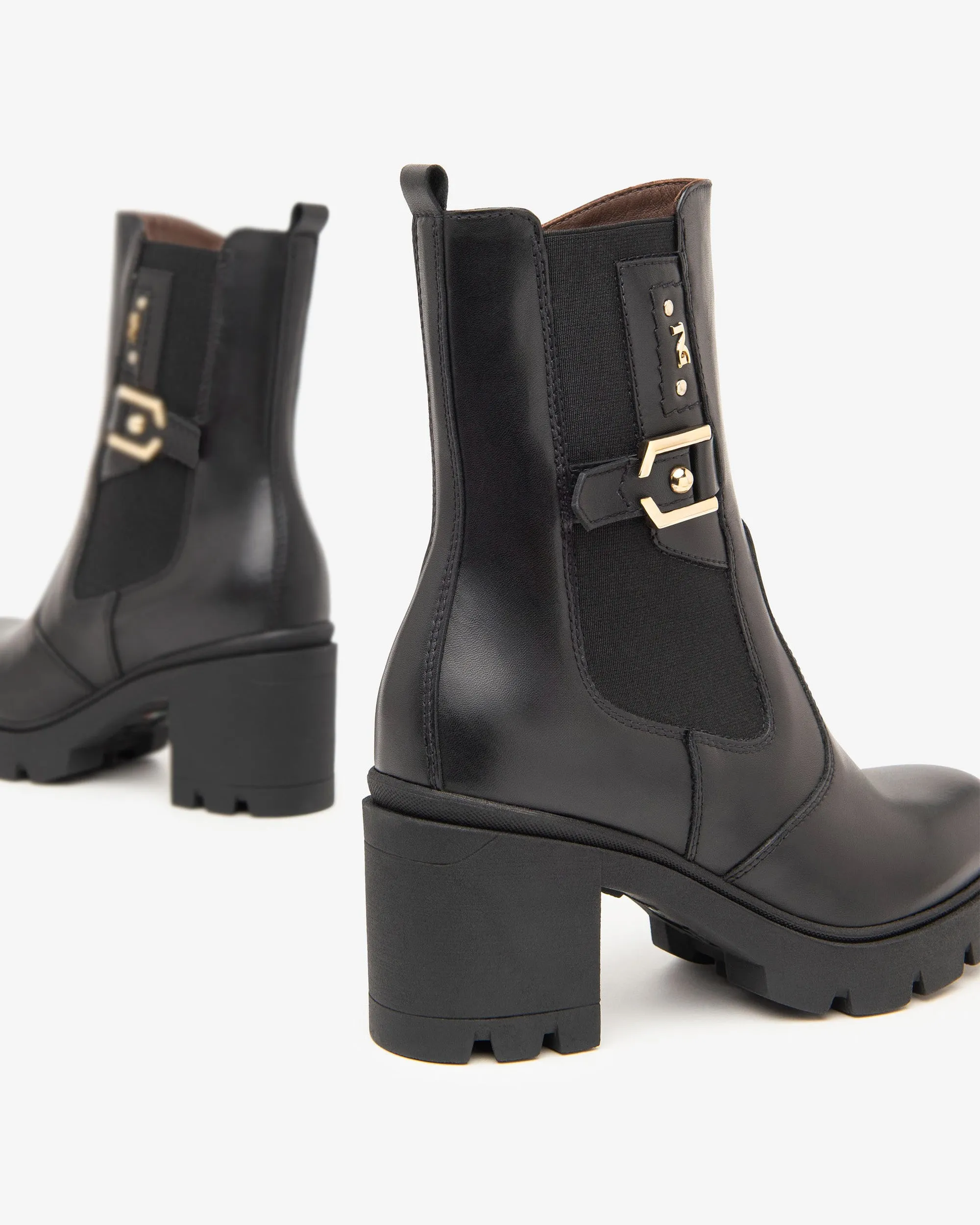 BLOCK HEEL ANKLE BOOT WITH BUCKLE - NEROGIARDINI