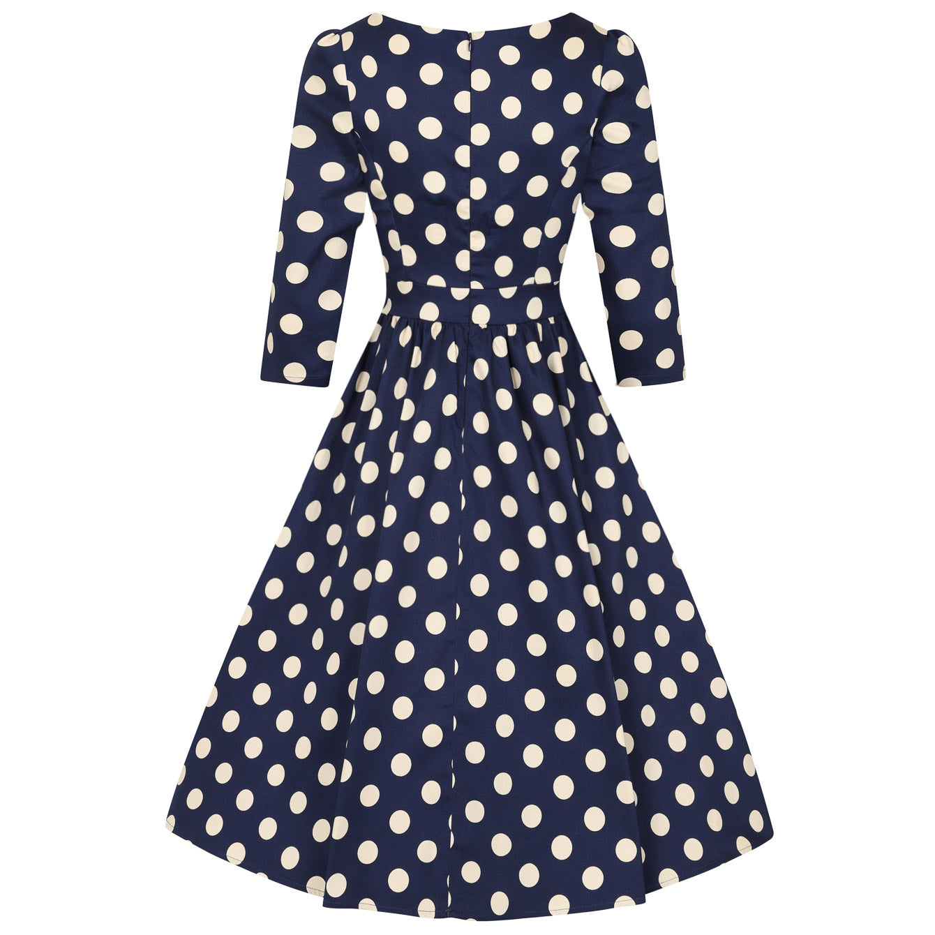 Blue And Cream Polka Dot Vintage 50s 3/4 Sleeve Swing Tea Dress