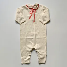 Bonpoint Cream Cotton Romper With Bow Detail: 6 Months