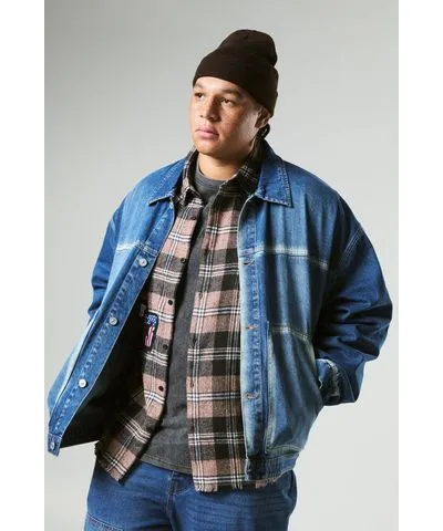 boohoo Mens Plus Extreme Applique Oversized Jean Jacket