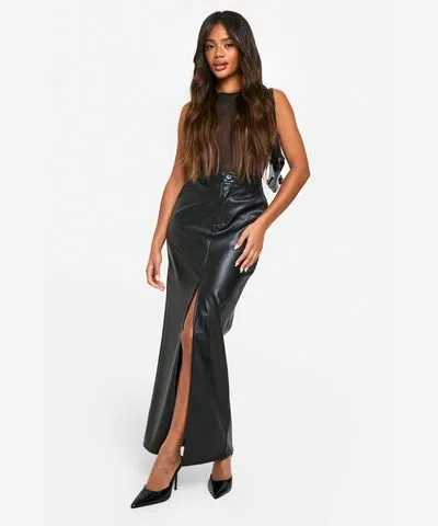 boohoo Womens Pu Split Front Maxi Skirt