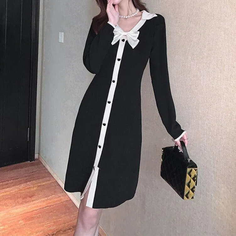 Bow Tie Vintage A-line Knitted Dress