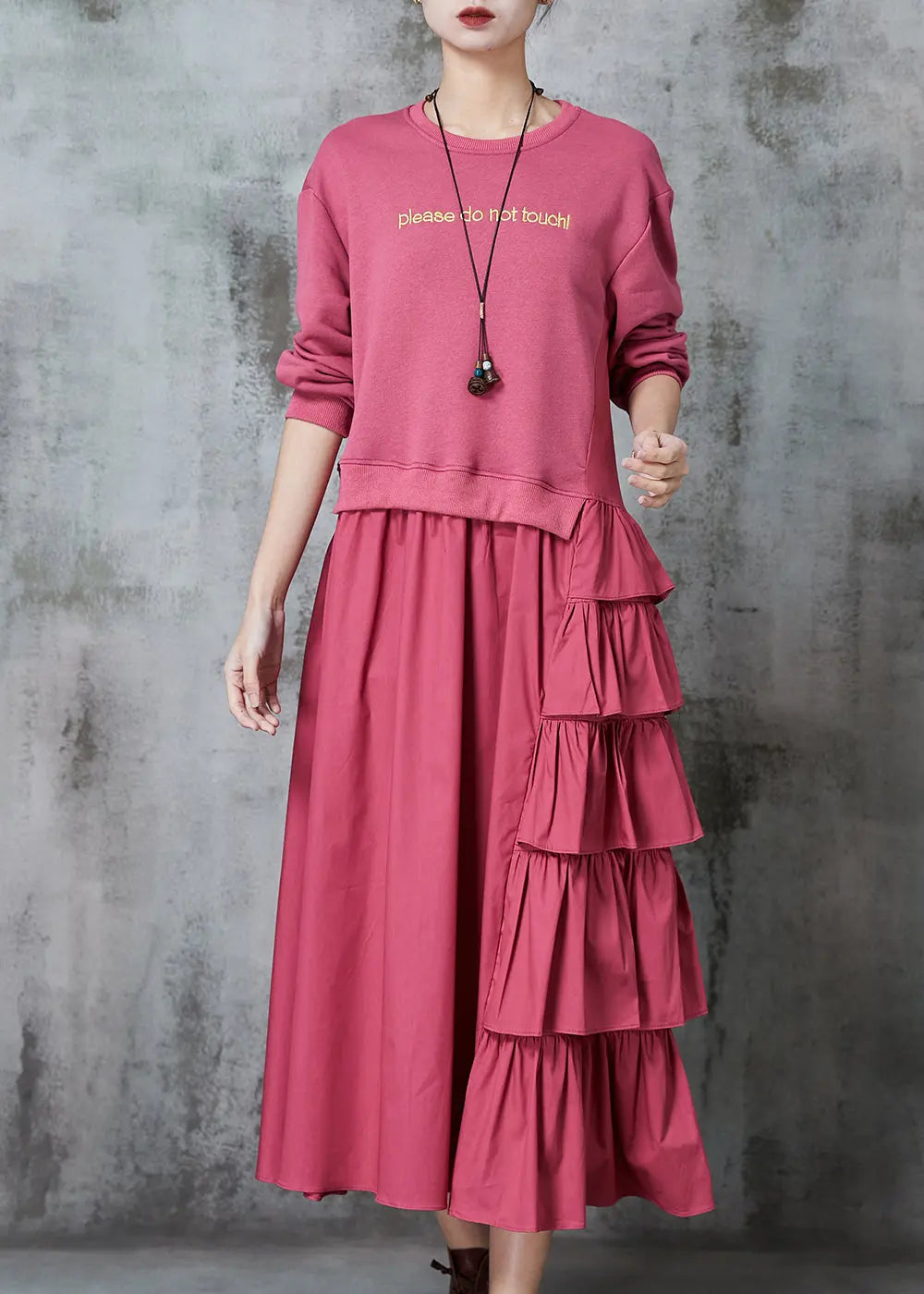 Chic Pink Asymmetrical Patchwork Cotton Holiday Dress Spring JK1034