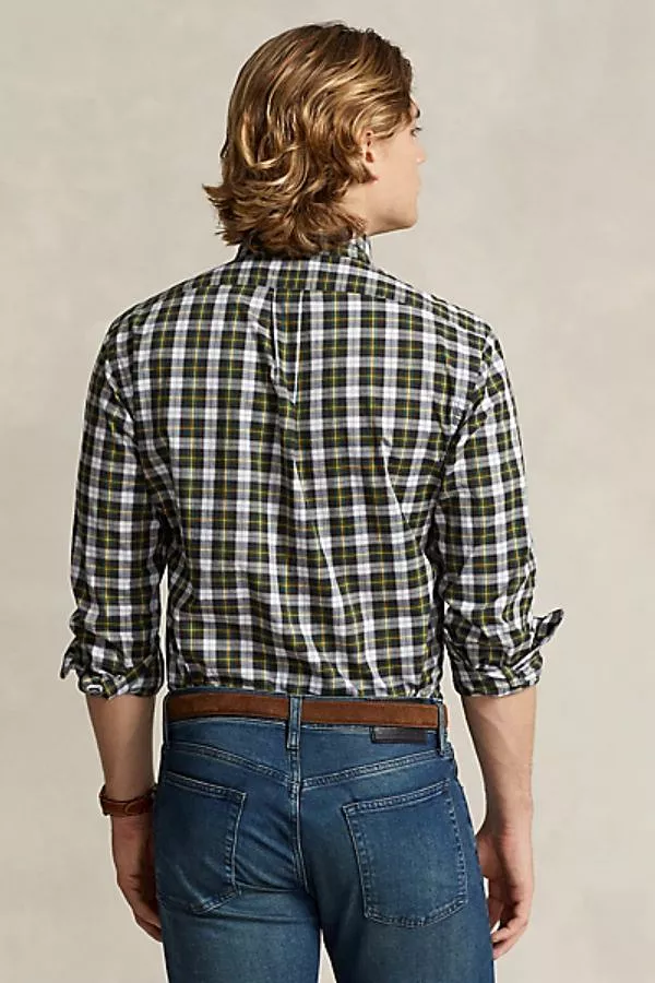 Classic Fit Plaid Washed Poplin Shirt