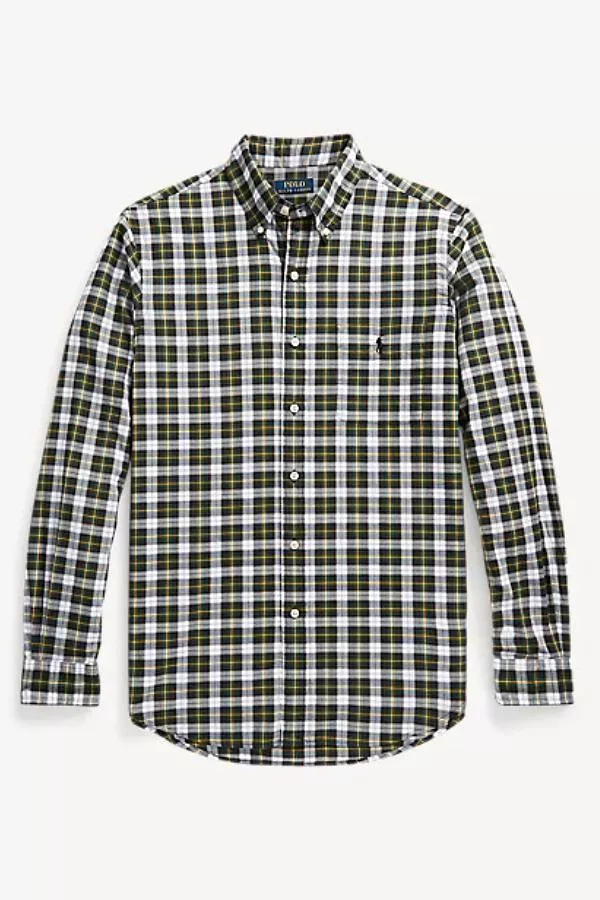 Classic Fit Plaid Washed Poplin Shirt