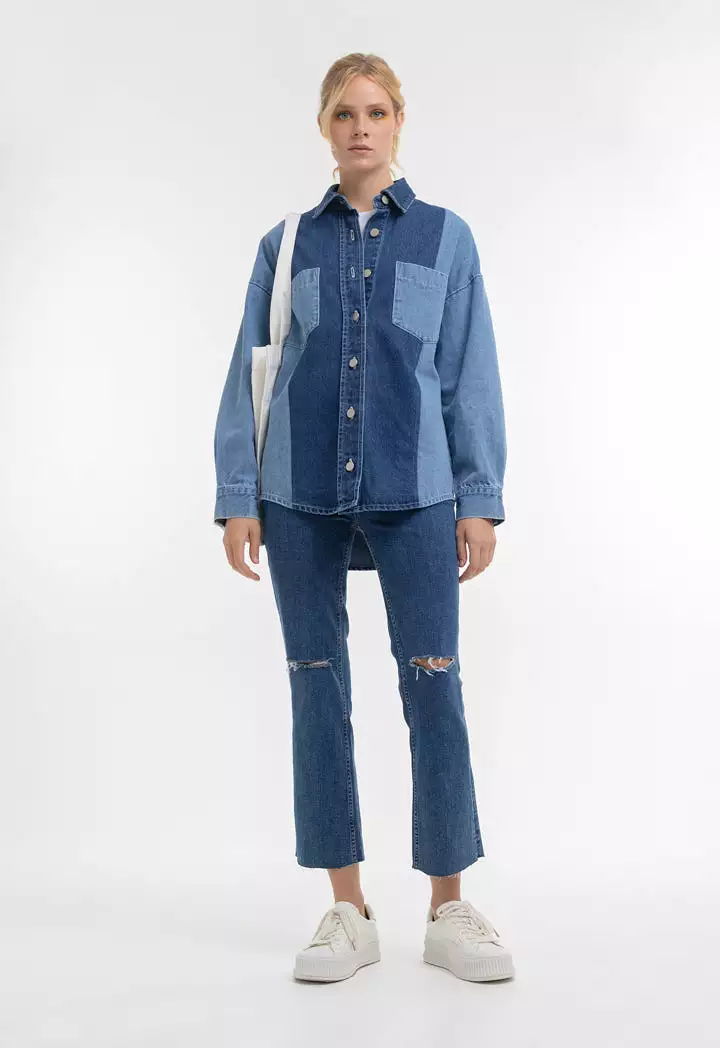 Contrast Denim Front Pocket Shirt