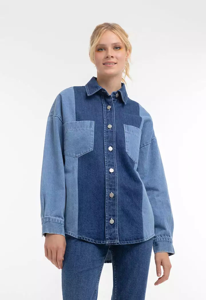 Contrast Denim Front Pocket Shirt