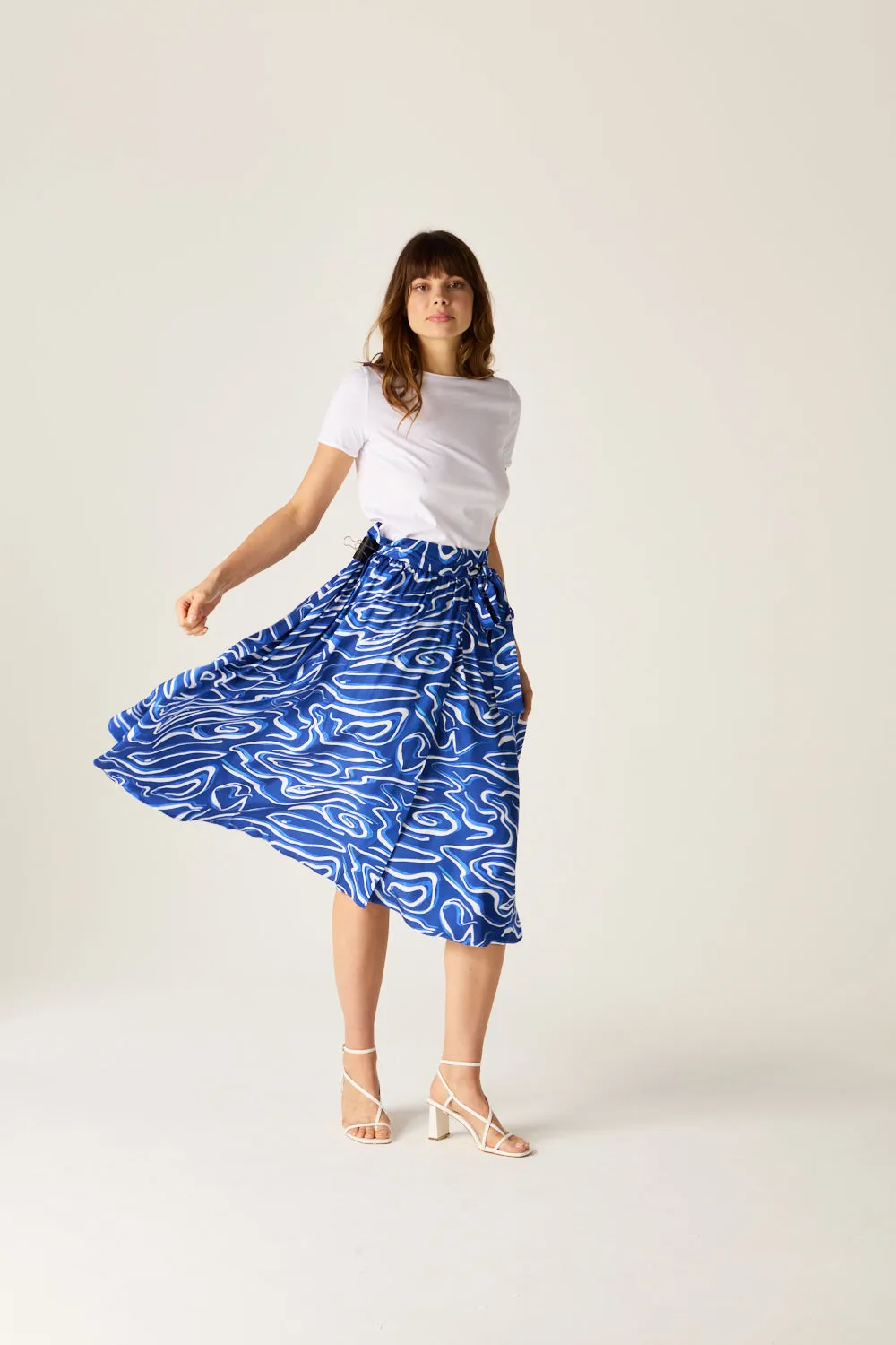 Corrine Blue Wave Wrap Skirt