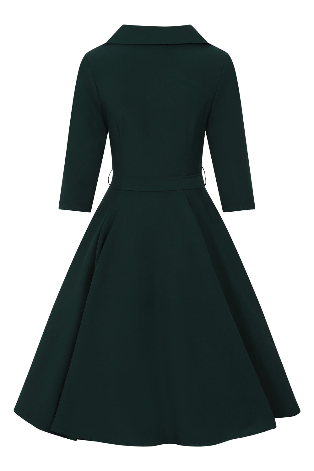 Emerald Green Vintage Belted 3/4 Sleeve Swing Dress