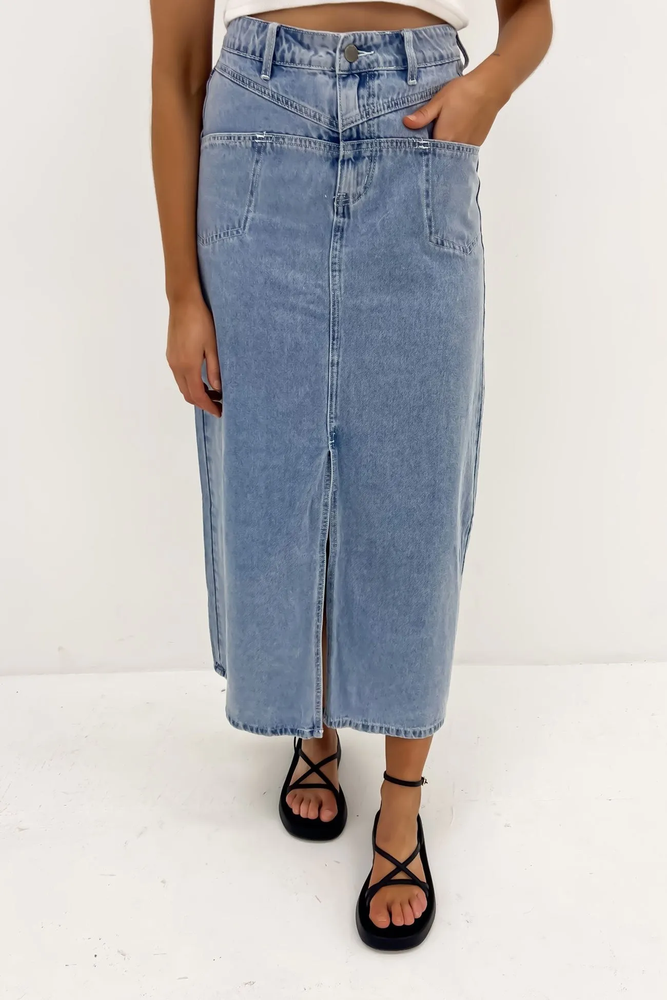 Eryn Denim Maxi Skirt Blue