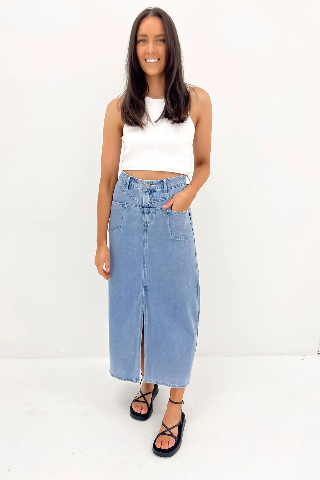 Eryn Denim Maxi Skirt Blue