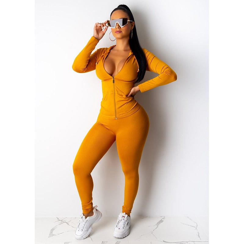 Fashion Hooded Two Piece Set Pants Suit Sportwear Tracksuit Women Outfits