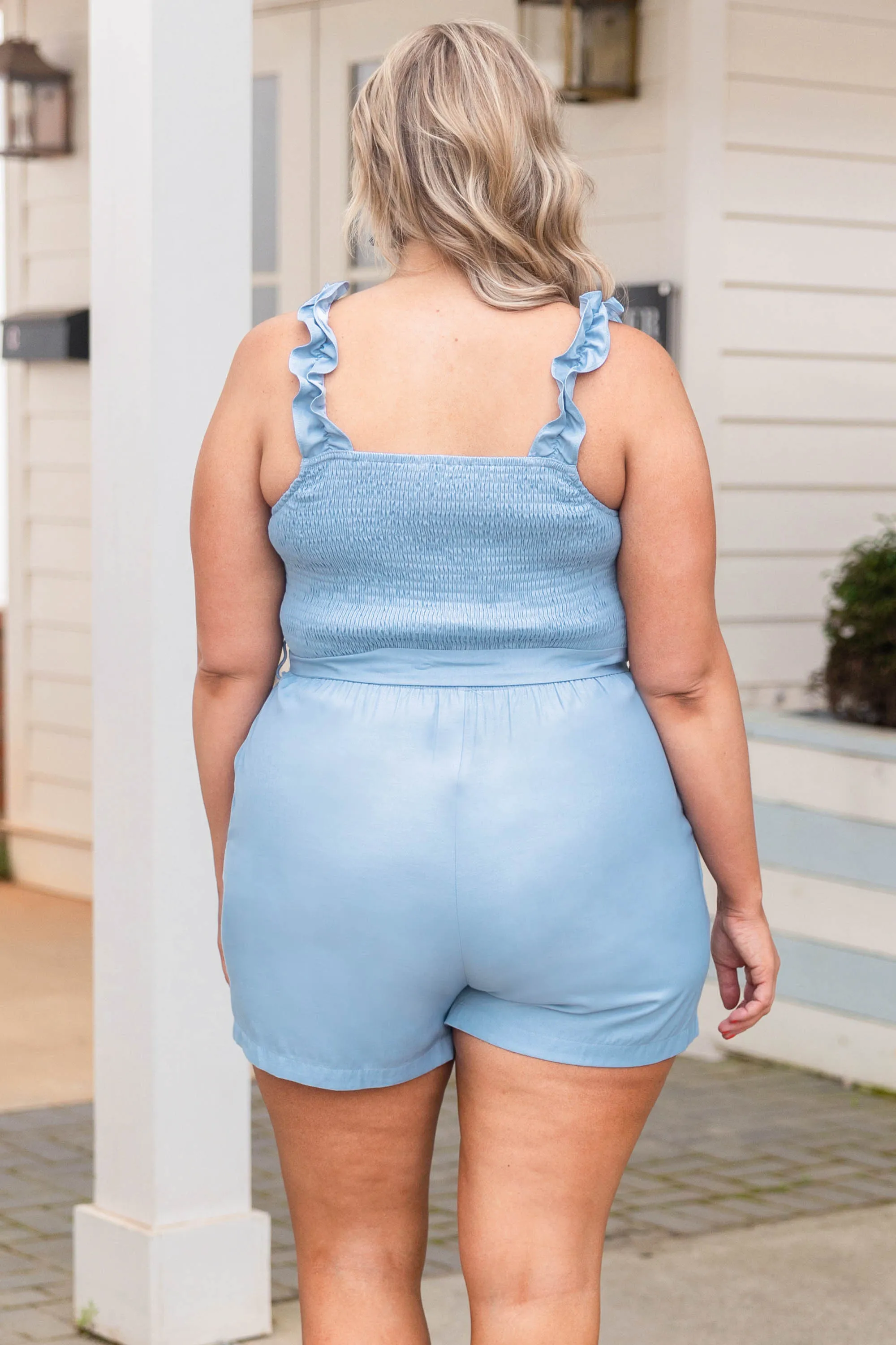 Feeling Wavy Romper, Light Denim