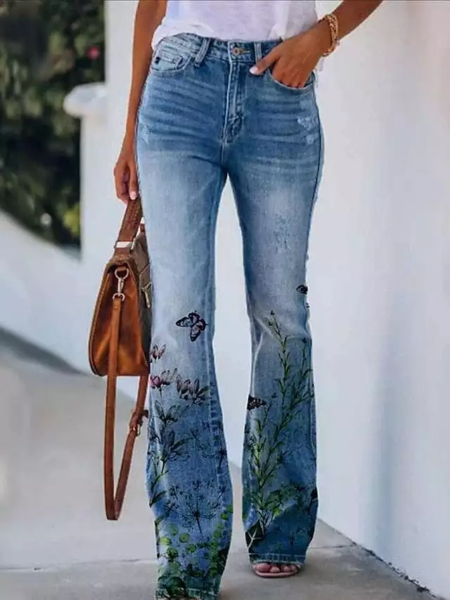 Floral Print Bootcut Flared Pants for Women - Elastic Grey XXL