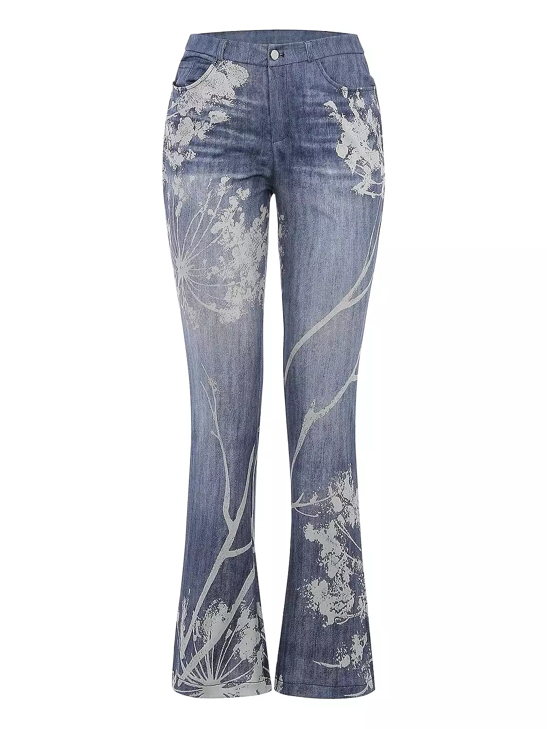 Floral Print Bootcut Flared Pants for Women - Elastic Grey XXL