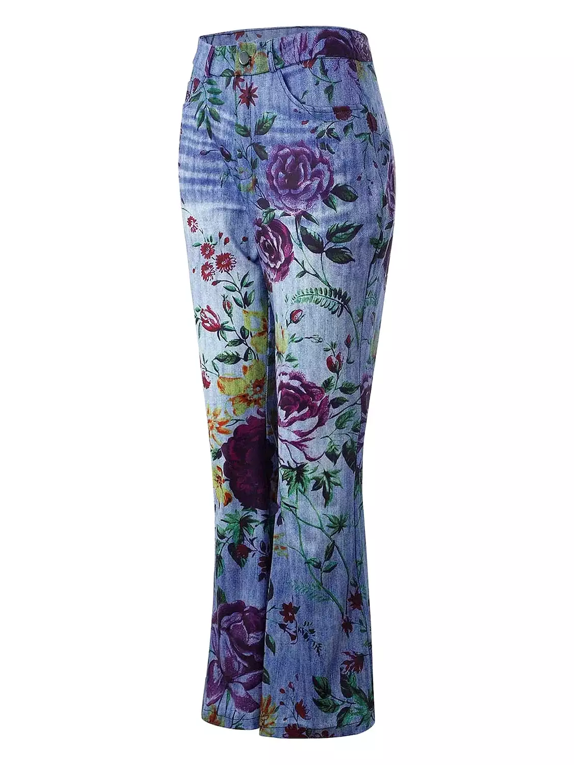 Floral Print Bootcut Flared Pants for Women - Elastic Grey XXL