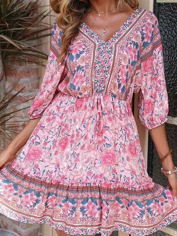 Floral Vintage Loose Mini Dress