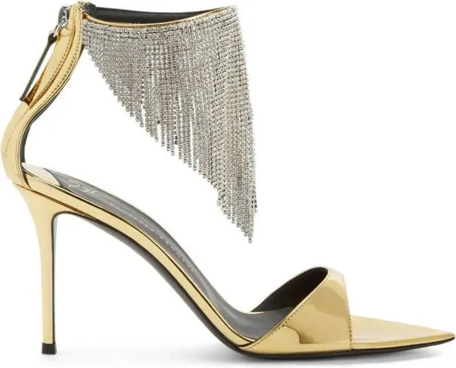 Giuseppe Zanotti Intriigo 90mm crystal-fringe sandals Gold