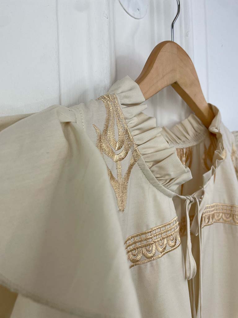 Gold Embroidered Tiered Tunic - Ivory