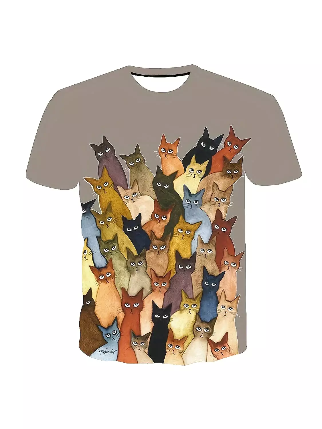 Graphic Cat Print Women's T-shirt with Shoulder Cut-outs