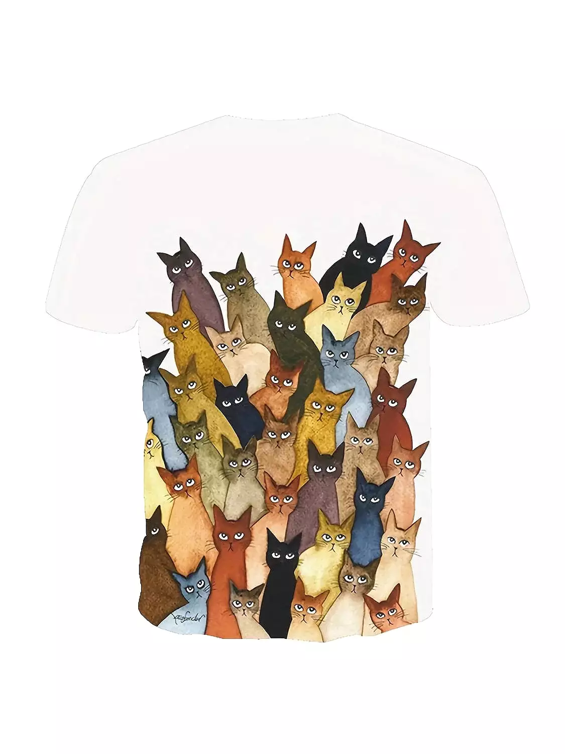 Graphic Cat Print Women's T-shirt with Shoulder Cut-outs