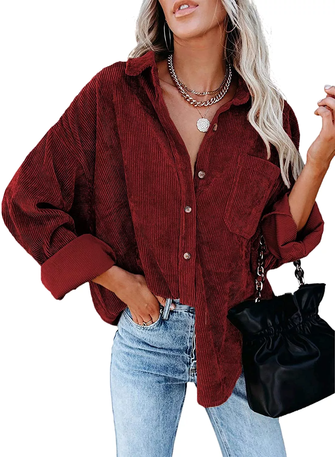 Haute Edition Women's Slouchy Oversized Corduroy Shirt Jacket