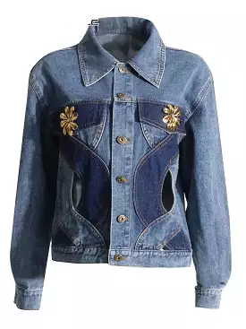 Hollow Out Twist Denim Jackets For Women Denim Jacket Female Fashion Clothing New