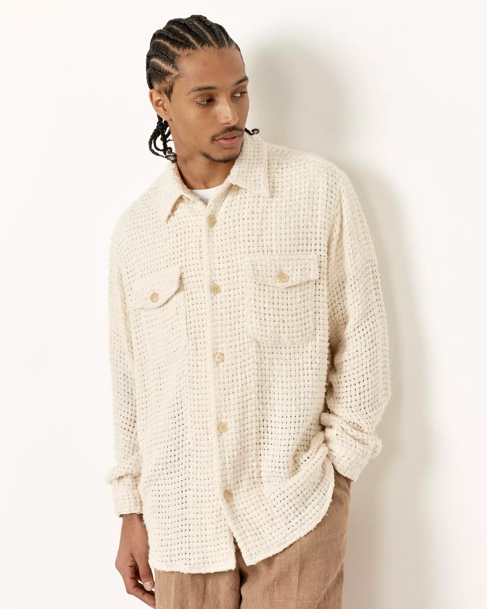 Homespun Summer Mesh Shirt in Off White