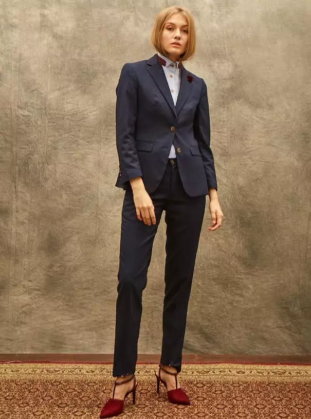 Kasumi Navy Plaid Suit Pants Women