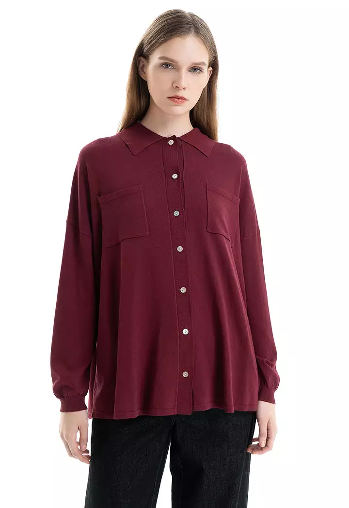 Knitted Button Down Solid Shirt