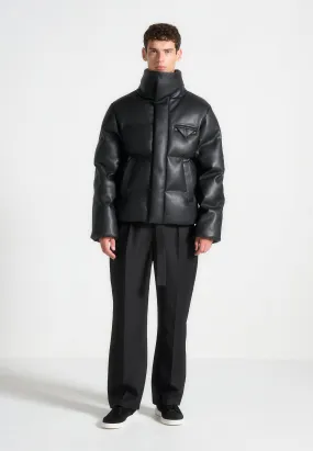 Leather Puffer Jacket - Black