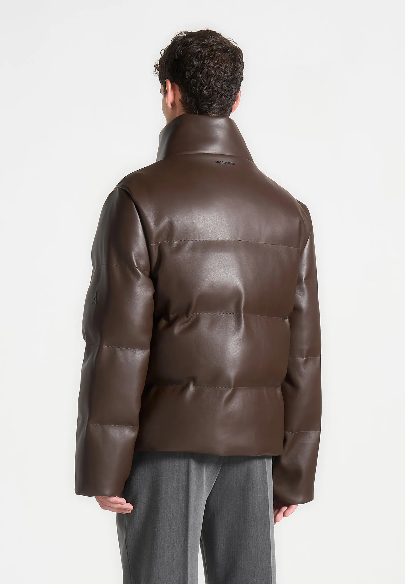 Leather Puffer Jacket - Brown