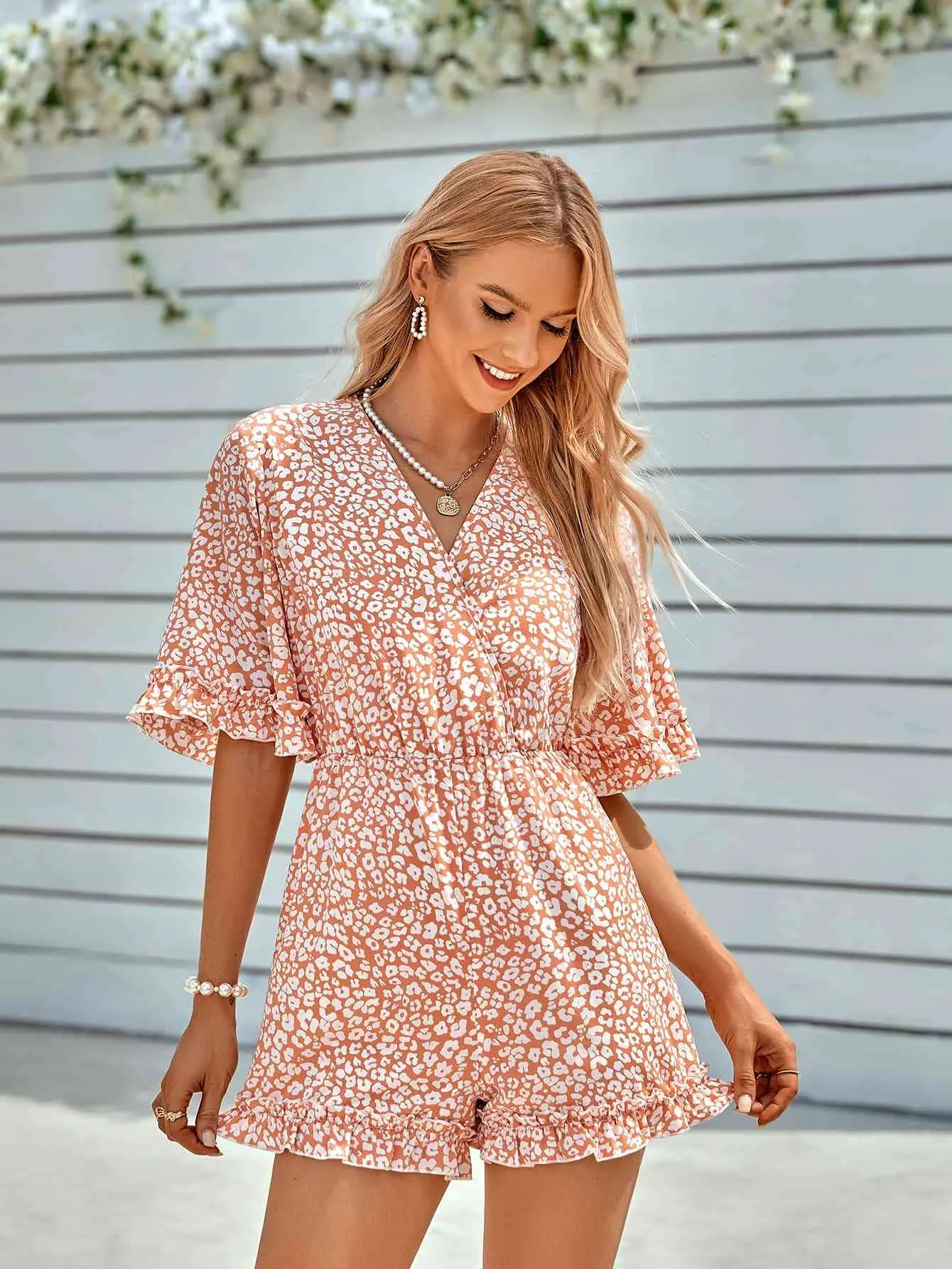 Leopard Ruffled Surplice Romper