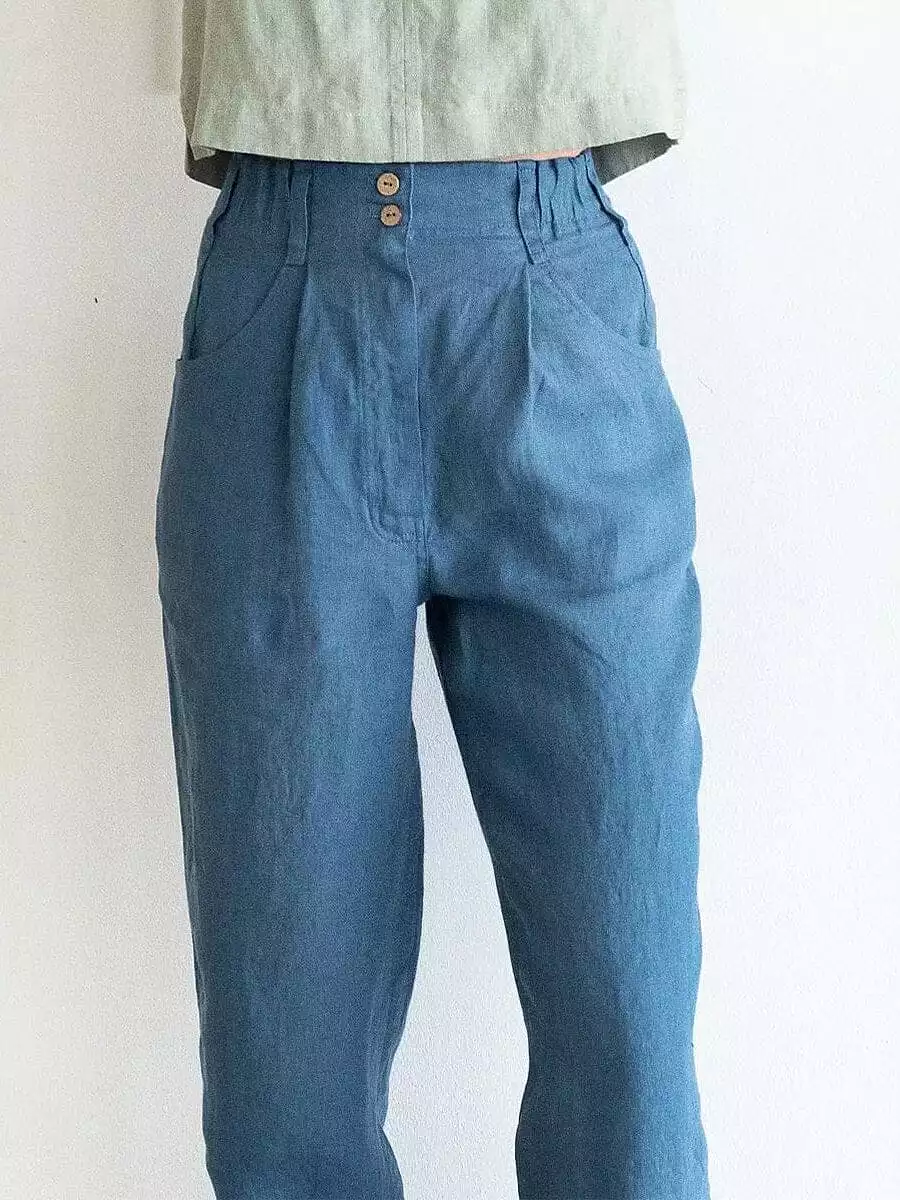 Linen Cotton Blend High Waist Chinos Pants for Women